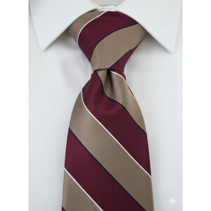 Vintage Oleg Cassini red tan striped silk tie - 57"